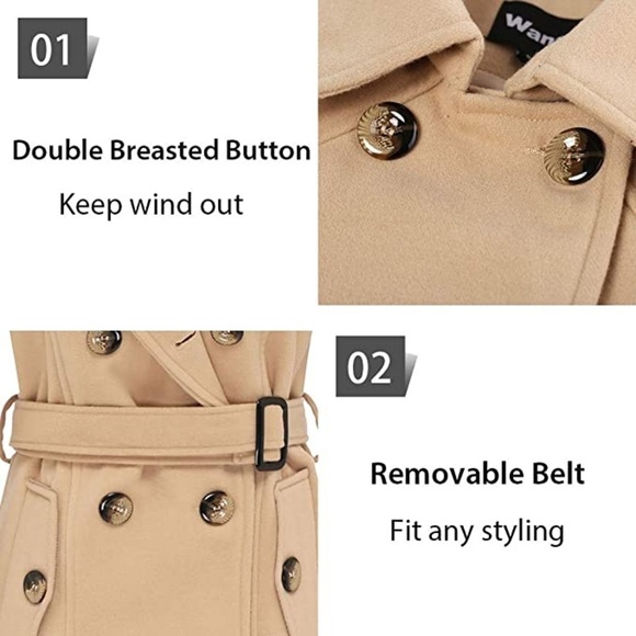 New Women's Double Breasted Trench Coat Winter Mid-Long with Belt - Picture 4 of 4